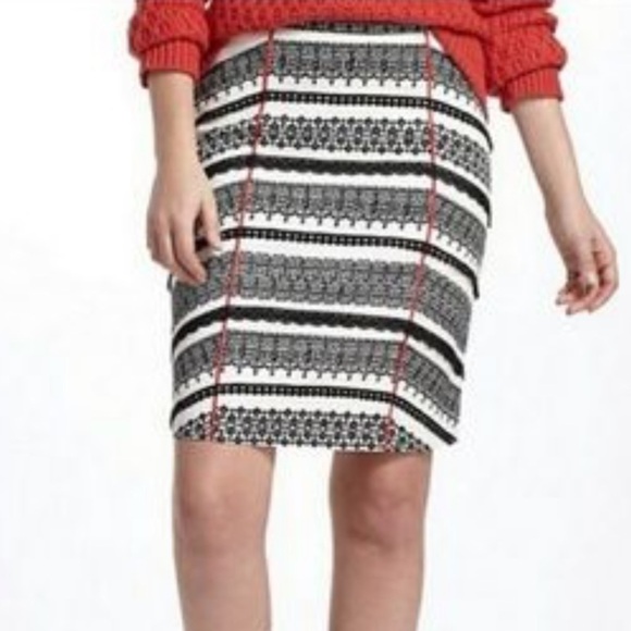 Tabitha anthropologie womens Size 6 Pencil Skirt printed Mid Rise white Black - Picture 1 of 7